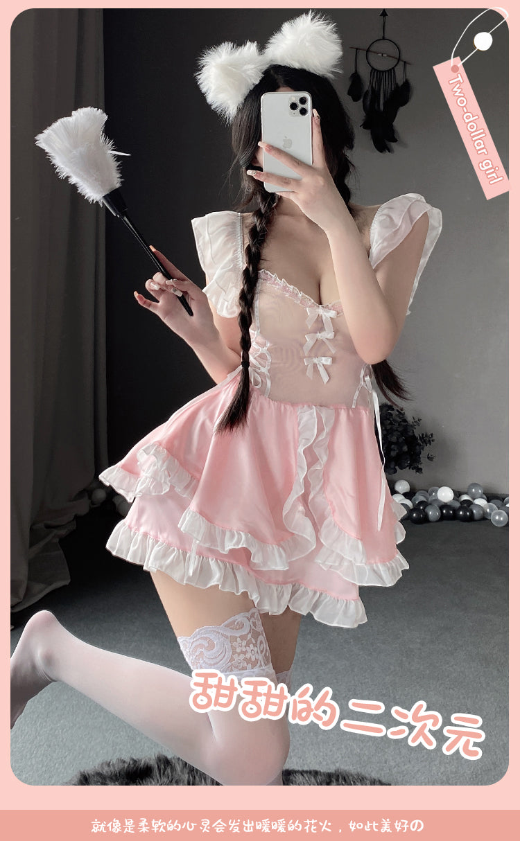 Cute Pink Maid Dress Lingerie Set