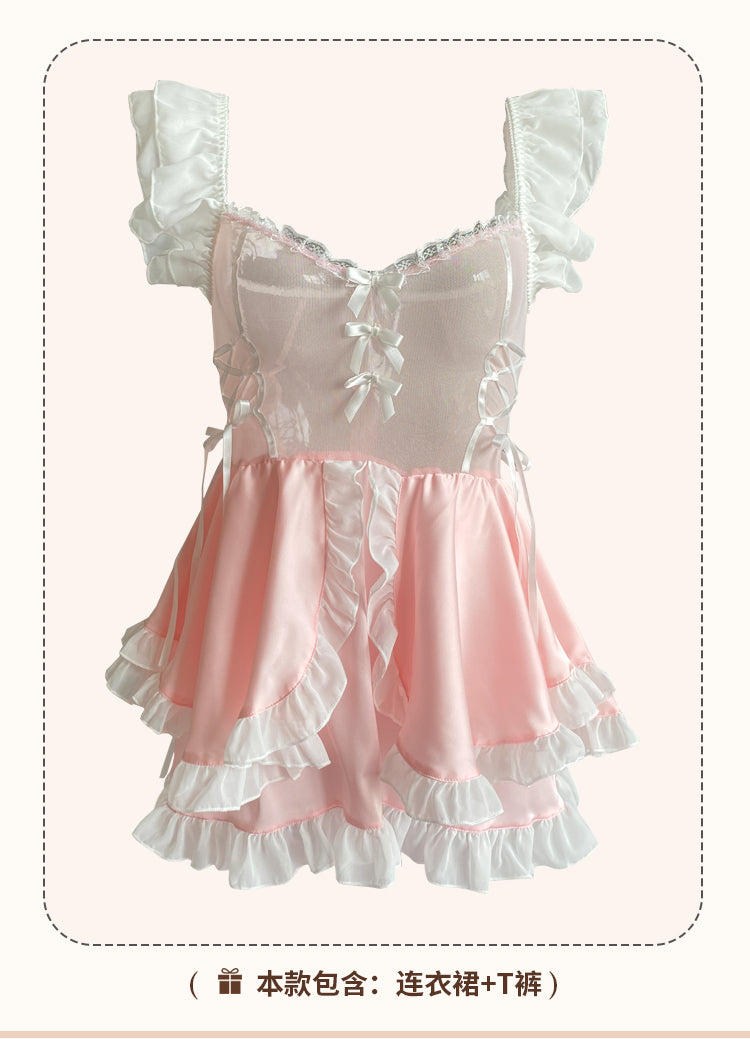 Cute Pink Maid Dress Lingerie Set