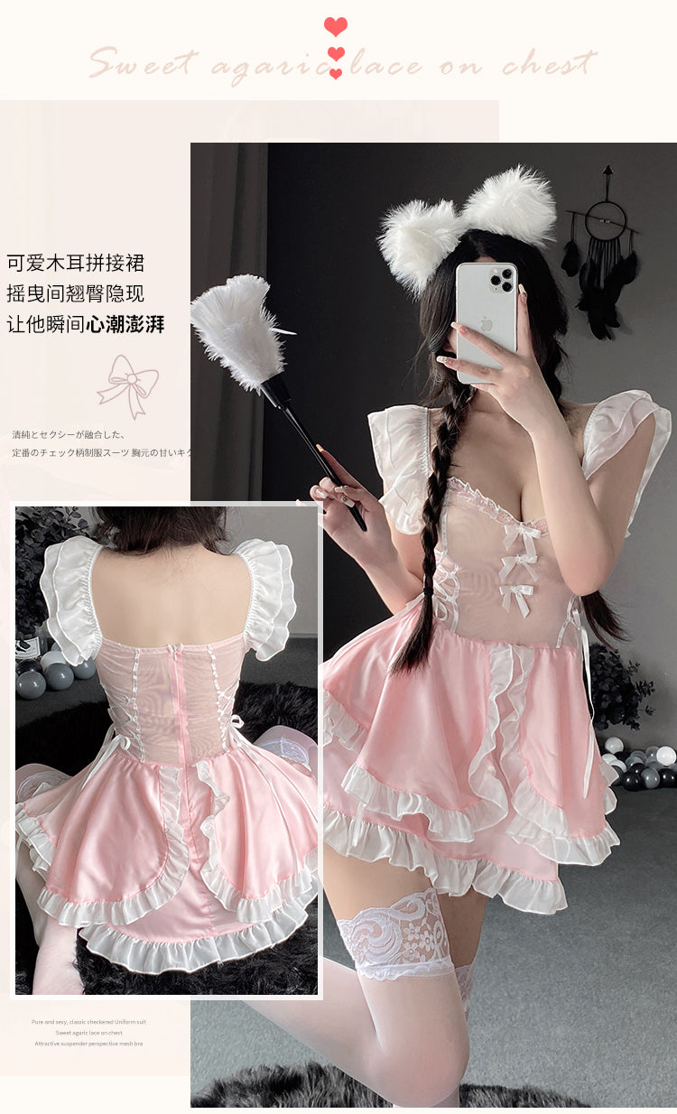 Cute Pink Maid Dress Lingerie Set