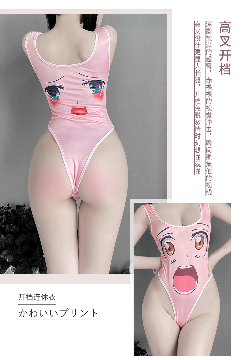 Eelastic Open Crotch One-piece Swimsuit Cosplay Set