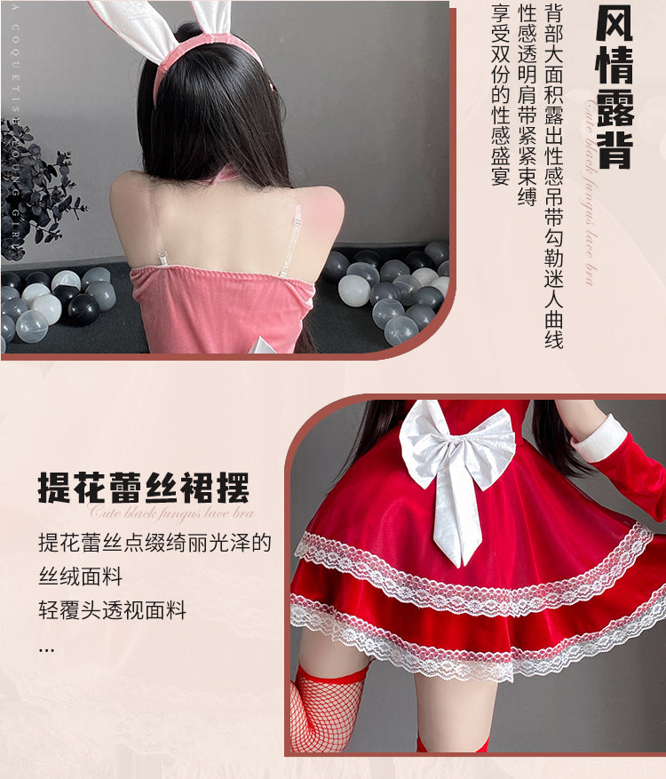 情趣内衣女丝绒抹胸连衣裙兔女郎cos制服性感吊带睡裙