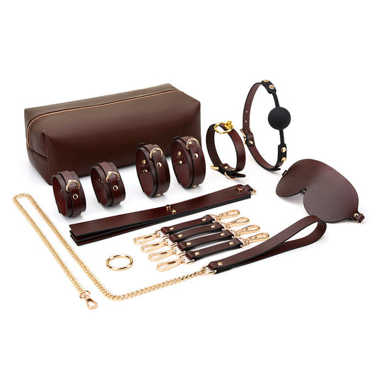 Nine-piece Set Leather Clap Collar Handcuffs Bundled Toy Set