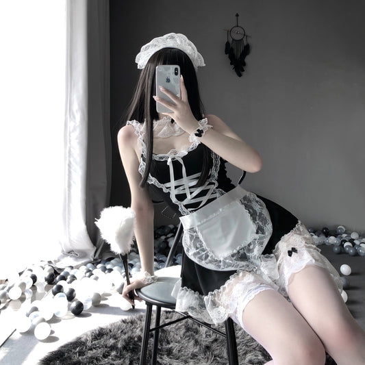 Sexy Maid Dress Cosplay Lace Deep V Lingerie Set