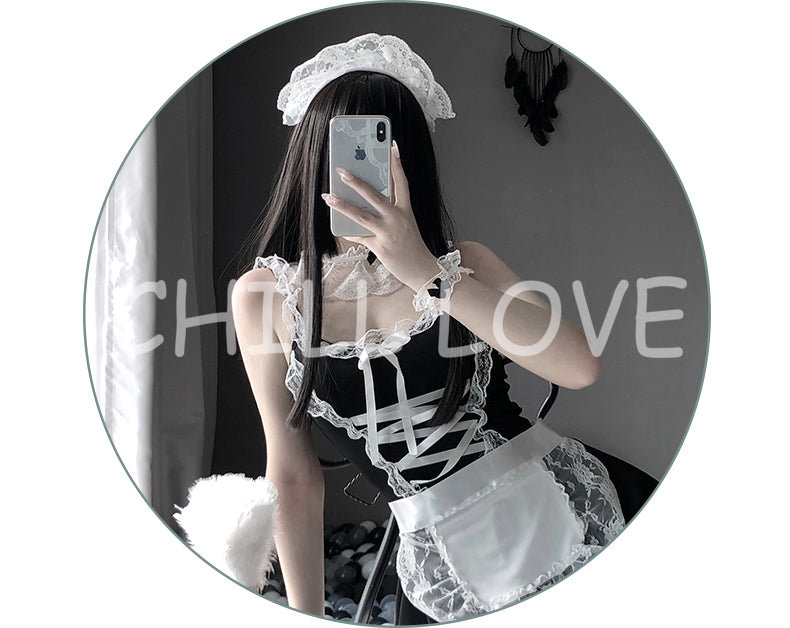 Sexy Maid Dress Cosplay Lace Deep V Lingerie Set